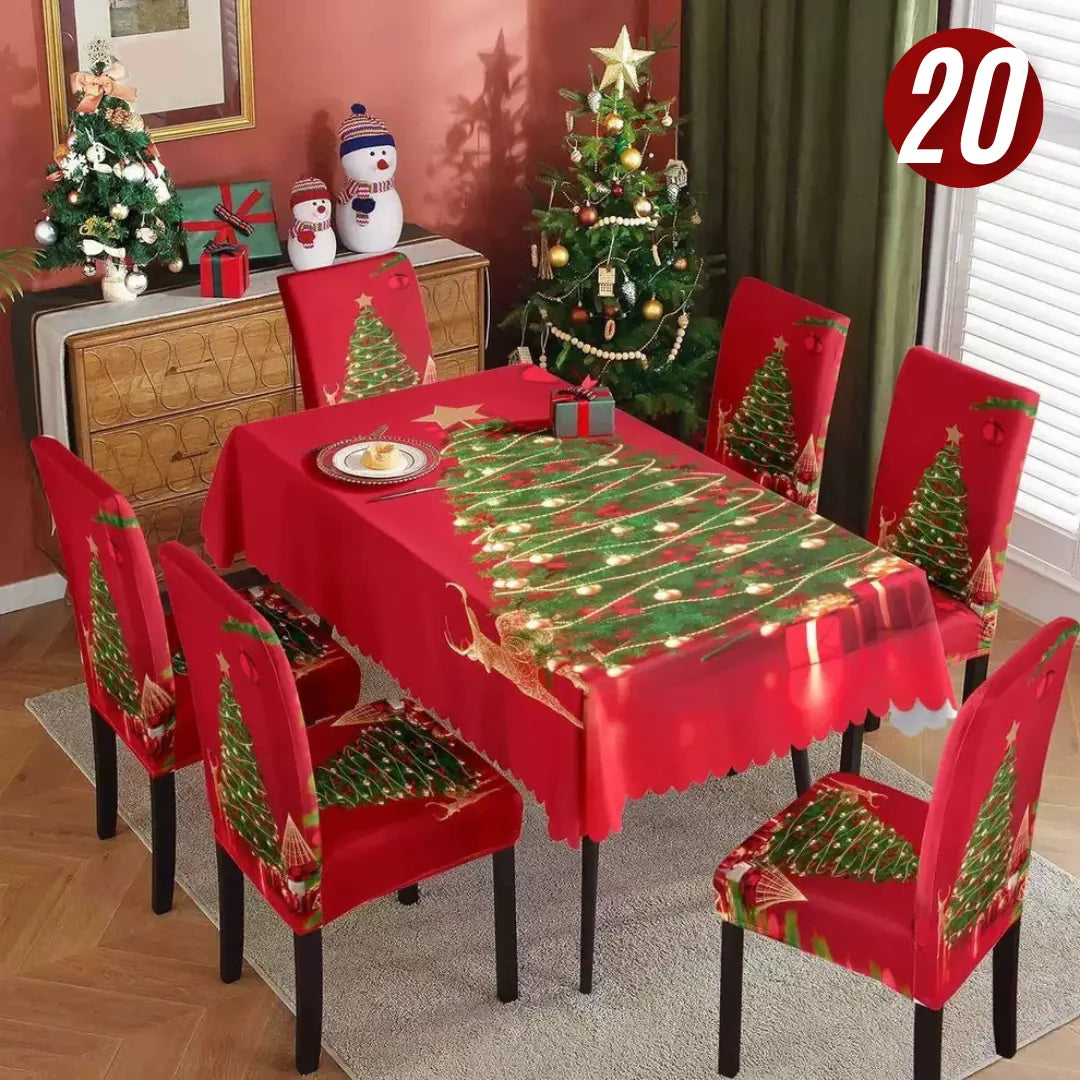 Božićne elastične navlake za stolice + stolnjak set - 6+1 KIKY STORE