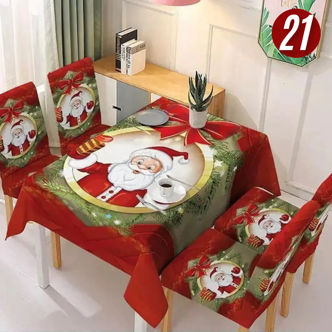 Božićne elastične navlake za stolice + stolnjak set - 6+1 KIKY STORE