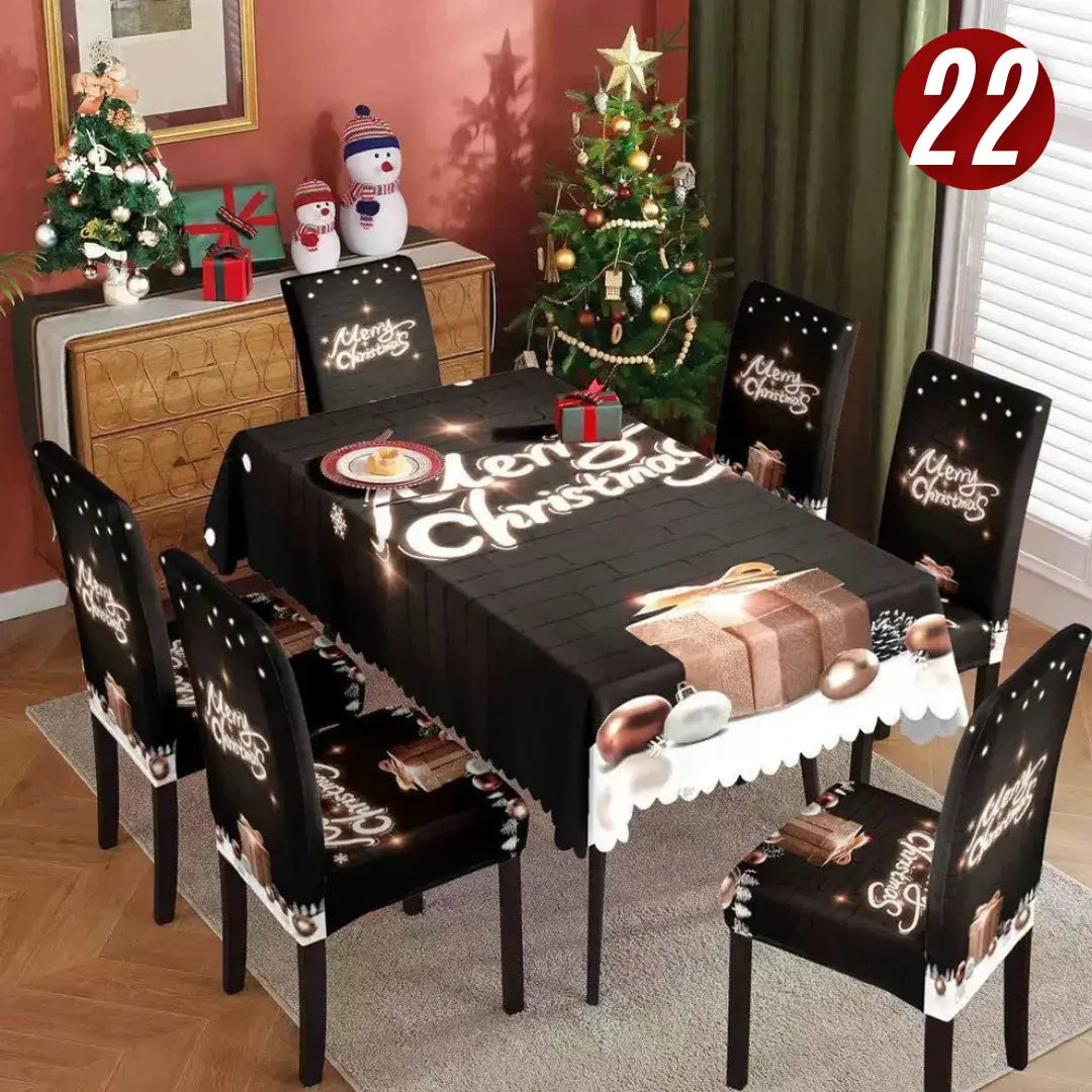 Božićne elastične navlake za stolice + stolnjak set - 6+1 KIKY STORE