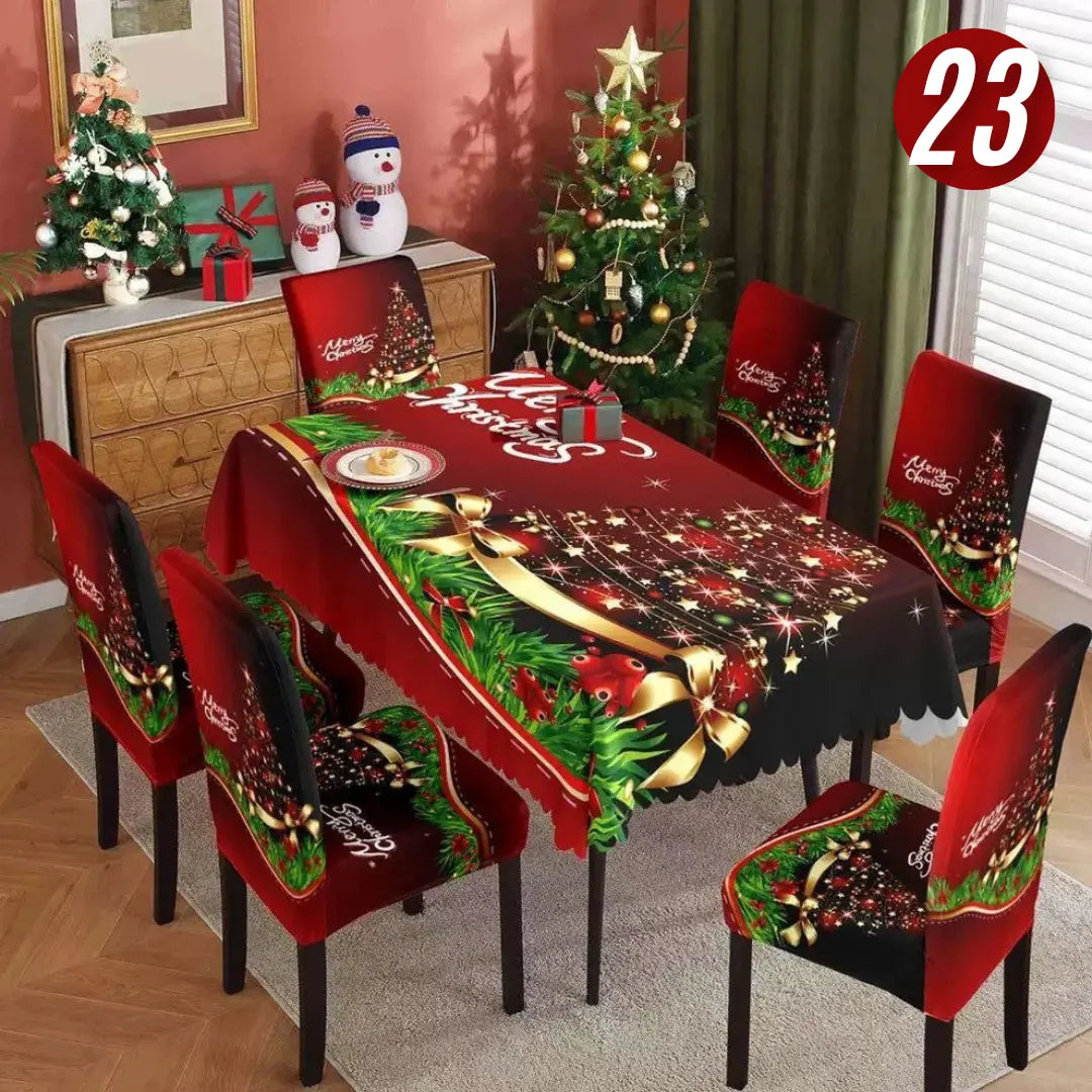 Božićne elastične navlake za stolice + stolnjak set - 6+1 KIKY STORE