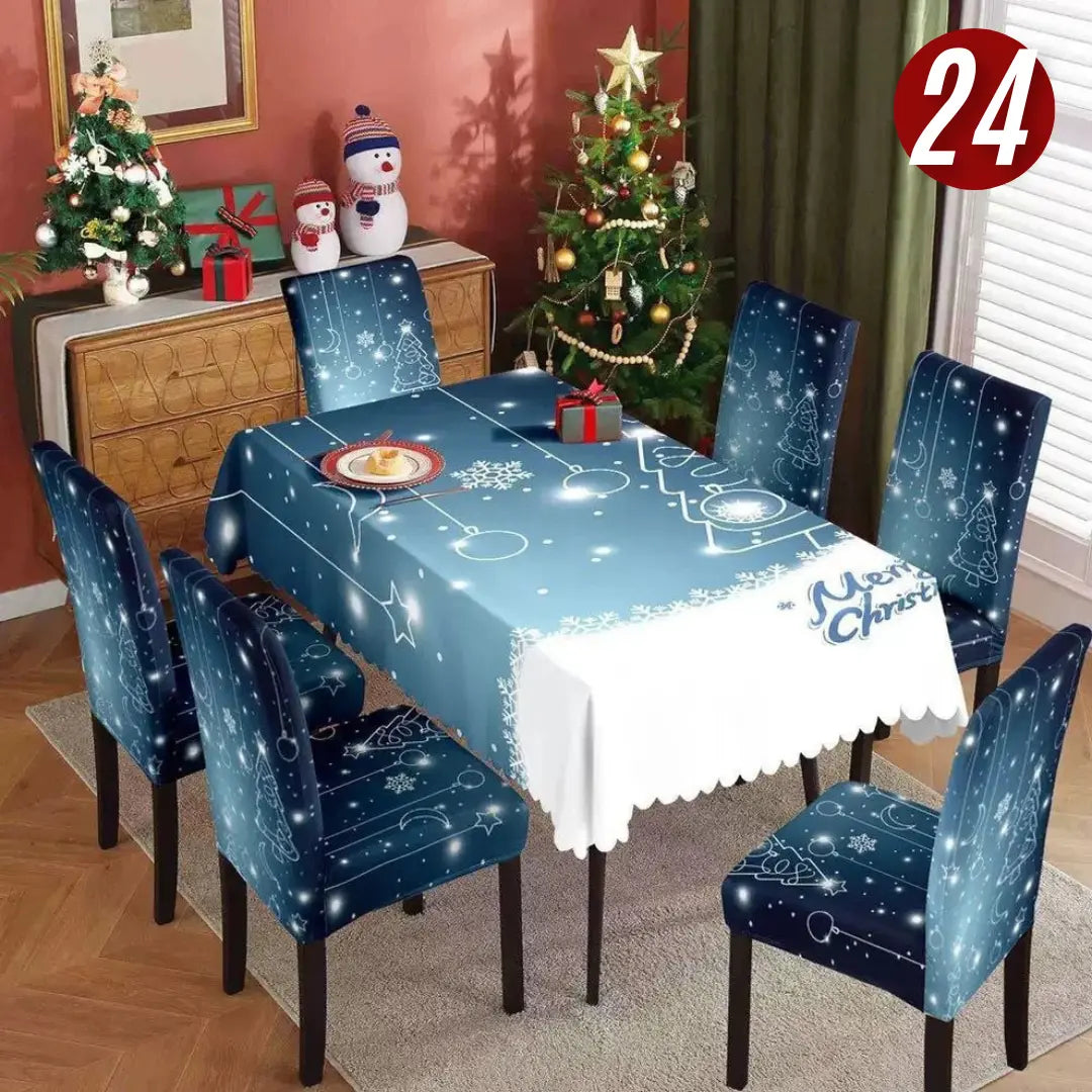 Božićne elastične navlake za stolice + stolnjak set - 6+1 KIKY STORE