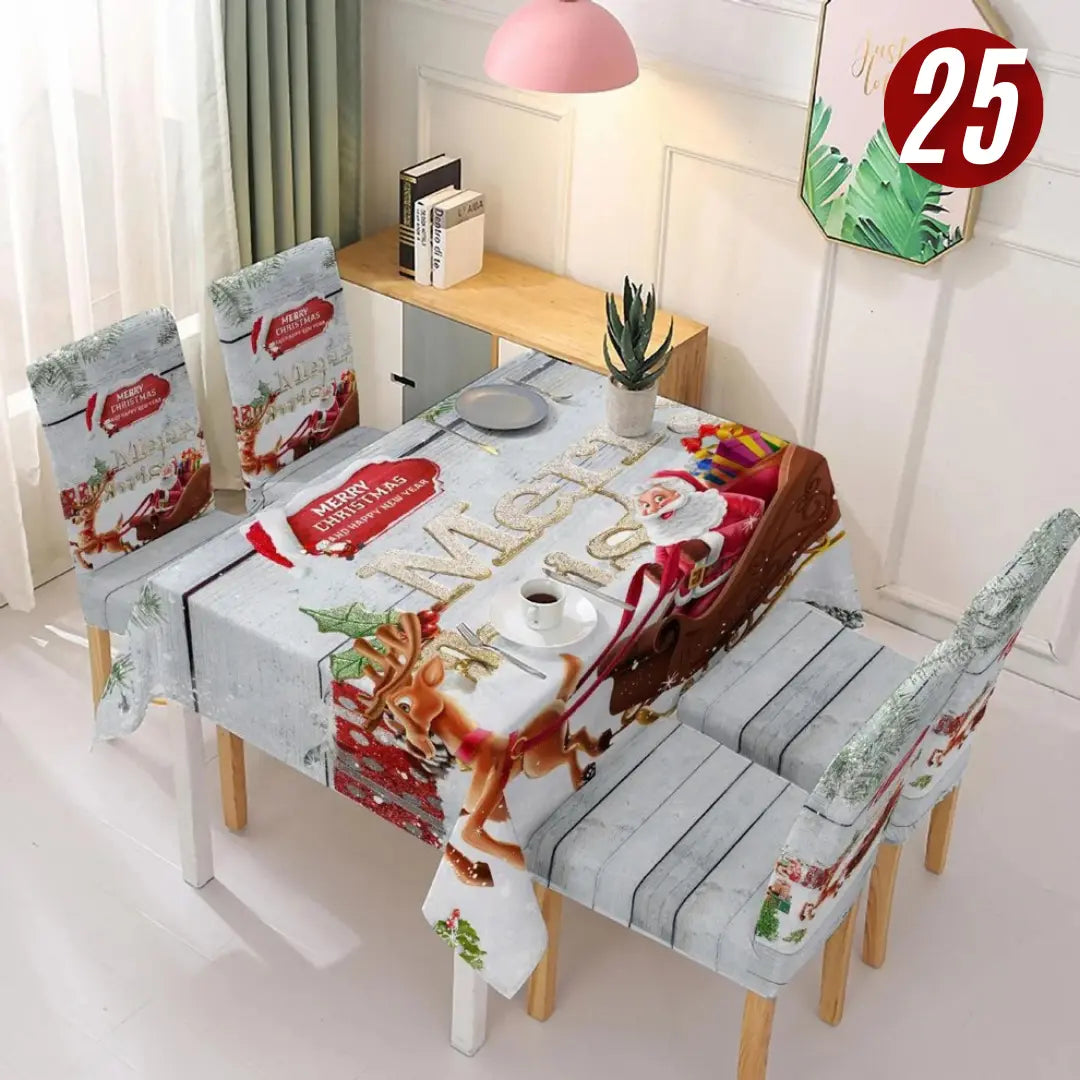 Božićne elastične navlake za stolice + stolnjak set - 6+1 KIKY STORE