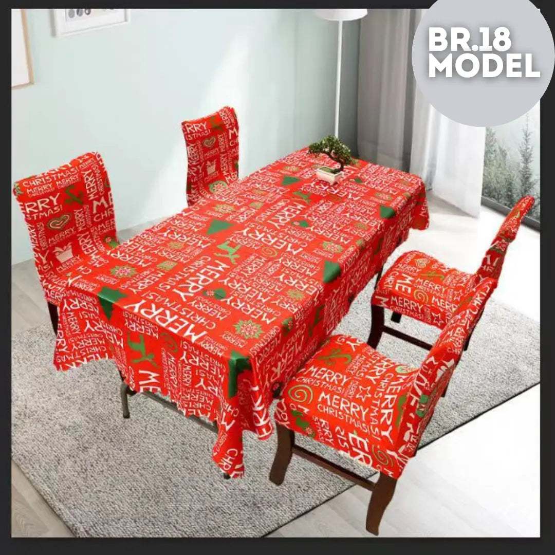 Božićne elastične navlake za stolice + stolnjak set - 6+1 - KIKY STORE