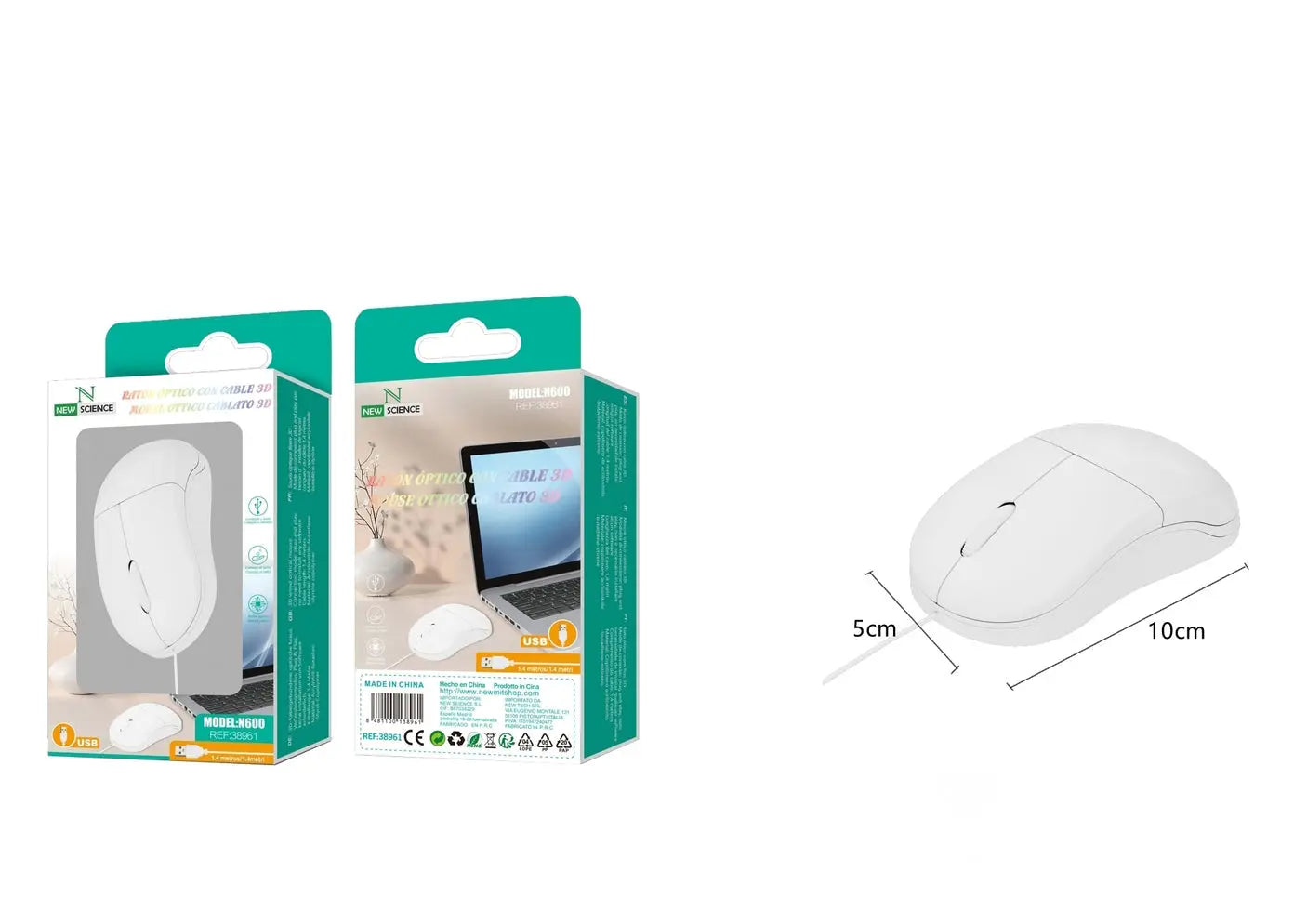 Miš sa kabelom N600 Bijeli - KIKY STORE