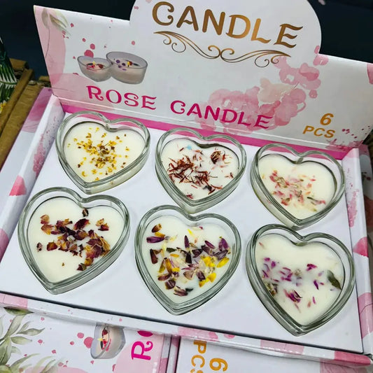 Set mirisnih svijeća Rose Heart – 6 komada (miris ruže s laticama) KIKY STORE