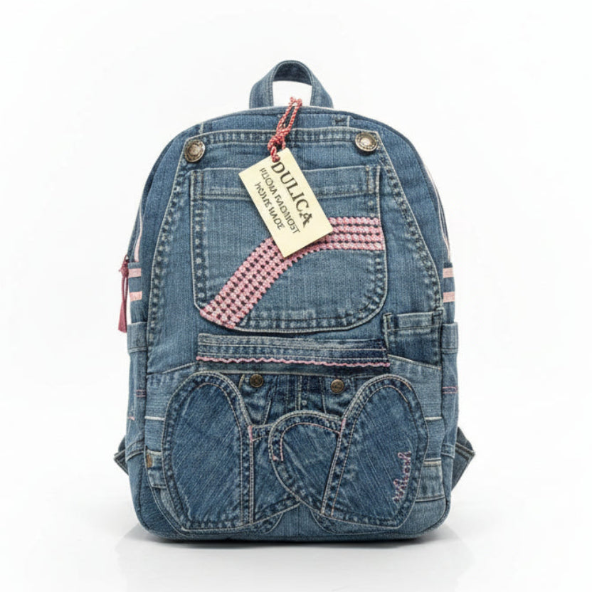 Denim ruksak “Blue Jeans Pink” – ručni rad KIKY STORE