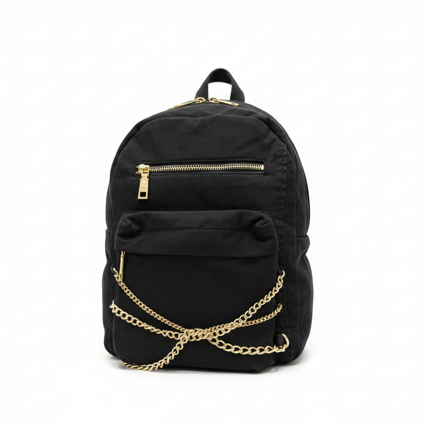 Crni denim ruksak s elegantnim zlatnim detaljima – ručni rad KIKY STORE