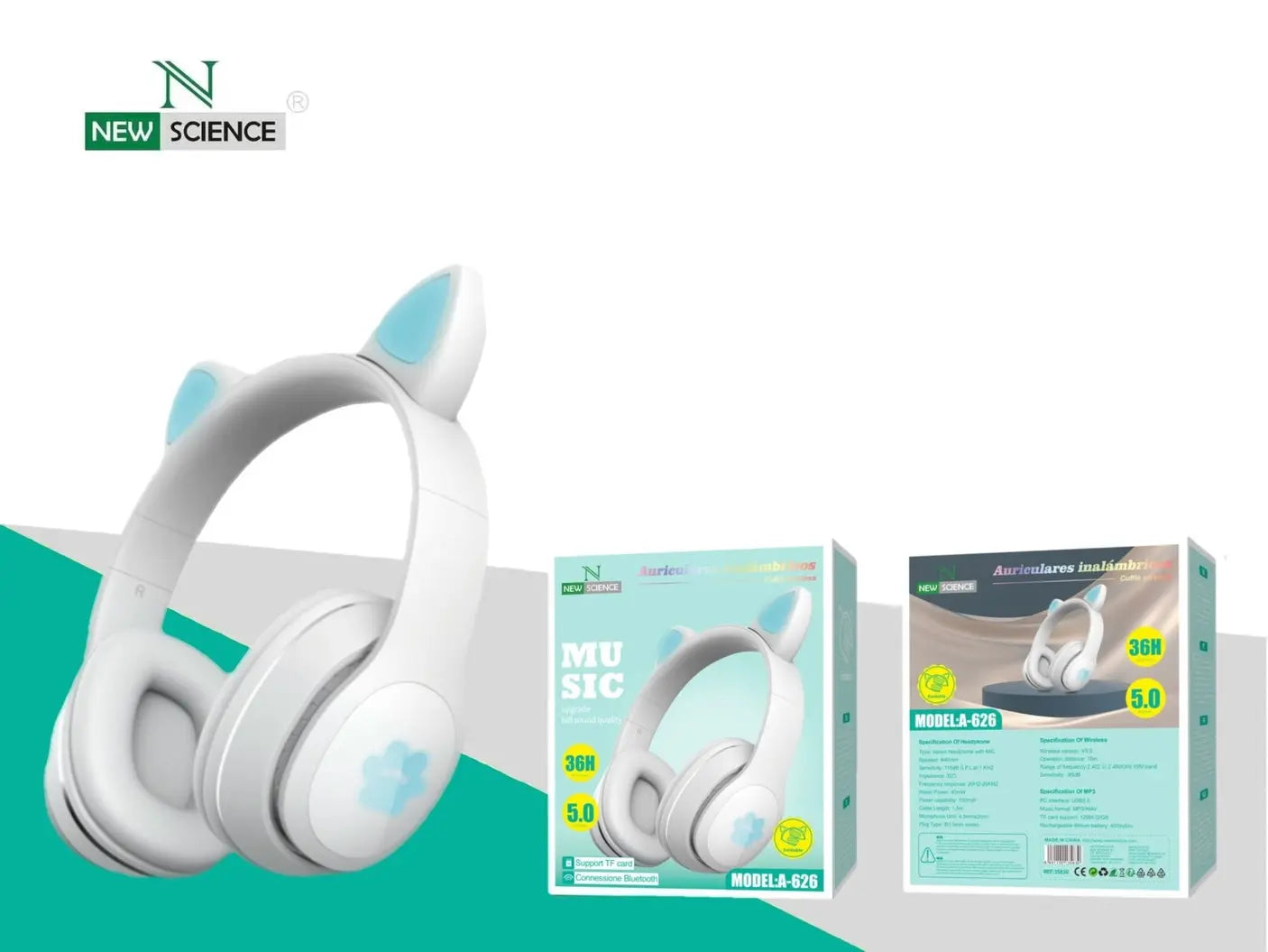 Bežične slušalice s mačjim ušima A-626 - Bijele - KIKY STORE