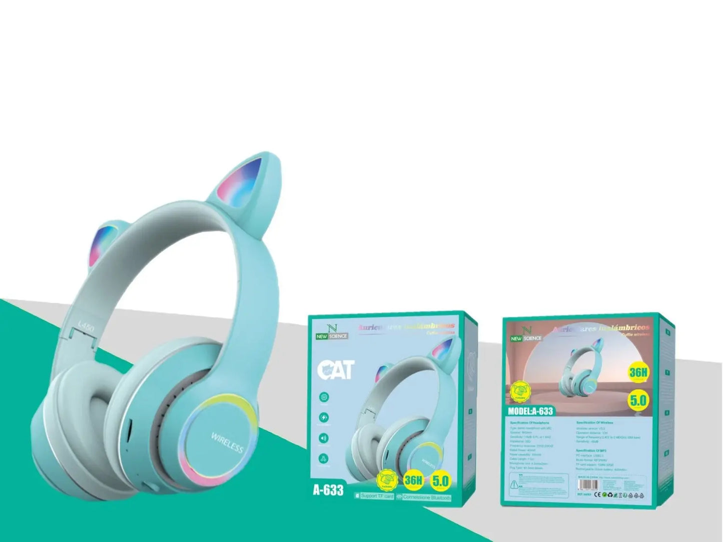 BT 5.0 Mačje Uho Bežične Slušalice A-633 – Zelene - KIKY STORE