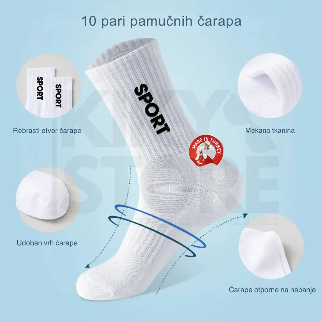 10 PARI PAMUČNIH ČARAPA SPORT - KIKY STORE