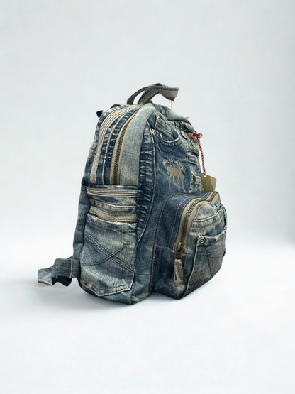 Denim ruksak „Floral Denim” – ručni rad, unikat KIKY STORE