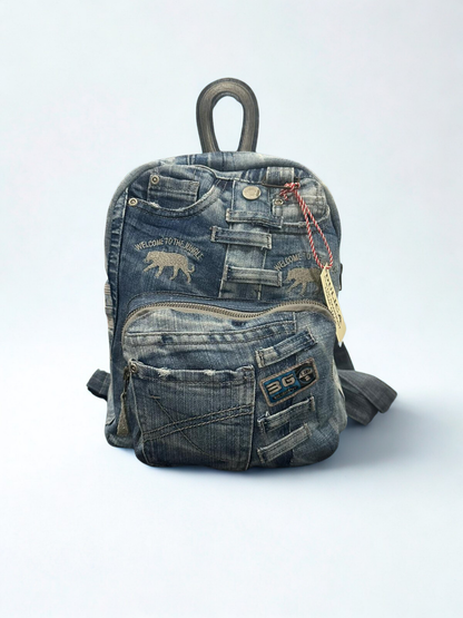 Denim ruksak „Floral Denim” – ručni rad, unikat KIKY STORE