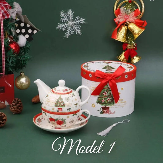 Božićni čajnik sa šalicom i tanjurom u poklon kutiji KIKY STORE