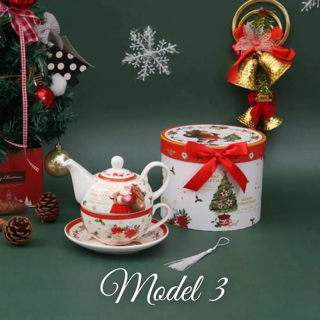 Božićni čajnik sa šalicom i tanjurom u poklon kutiji KIKY STORE