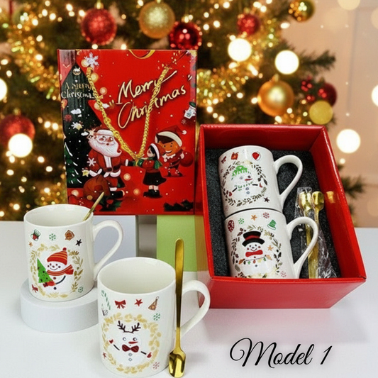 Božićni set od 2 šalice + 2 zlatne žličice – poklon pakiranje KIKY STORE