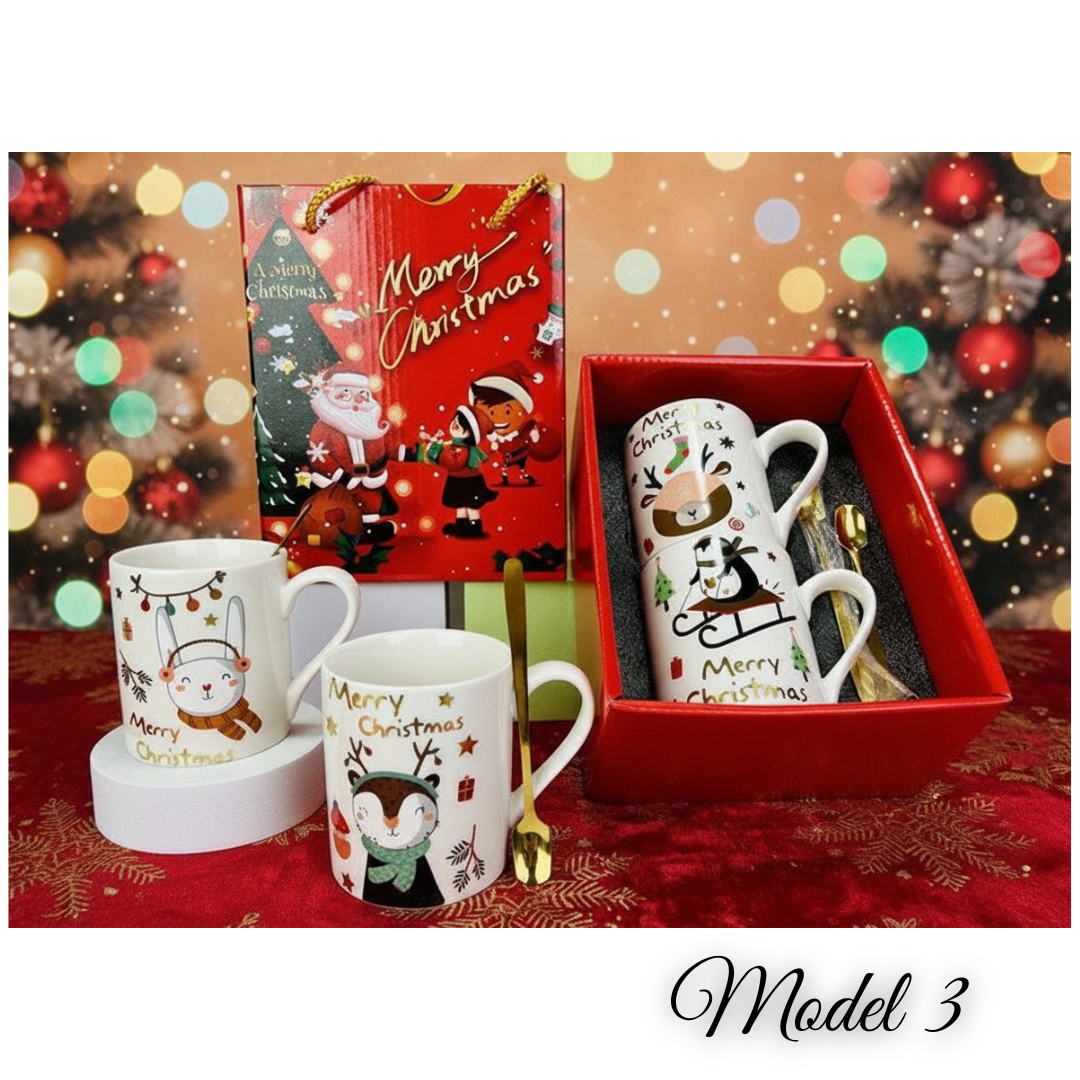 Božićni set od 2 šalice + 2 zlatne žličice – poklon pakiranje KIKY STORE