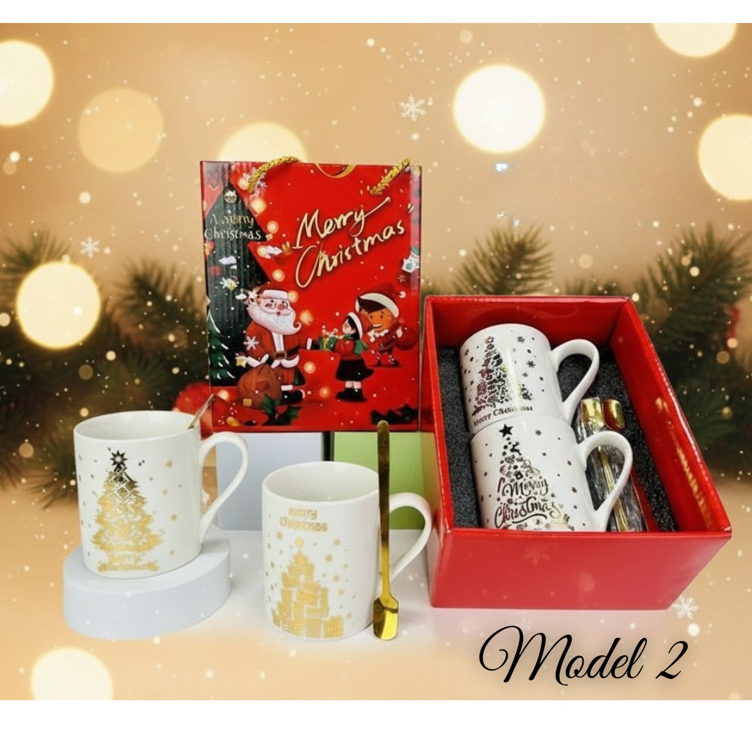Božićni set od 2 šalice + 2 zlatne žličice – poklon pakiranje KIKY STORE