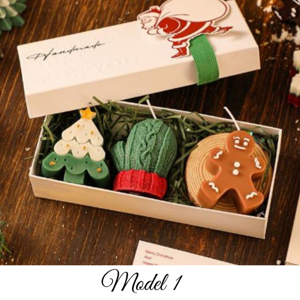 Handmade božićni set – 3 dekorativne svijeće u poklon kutiji