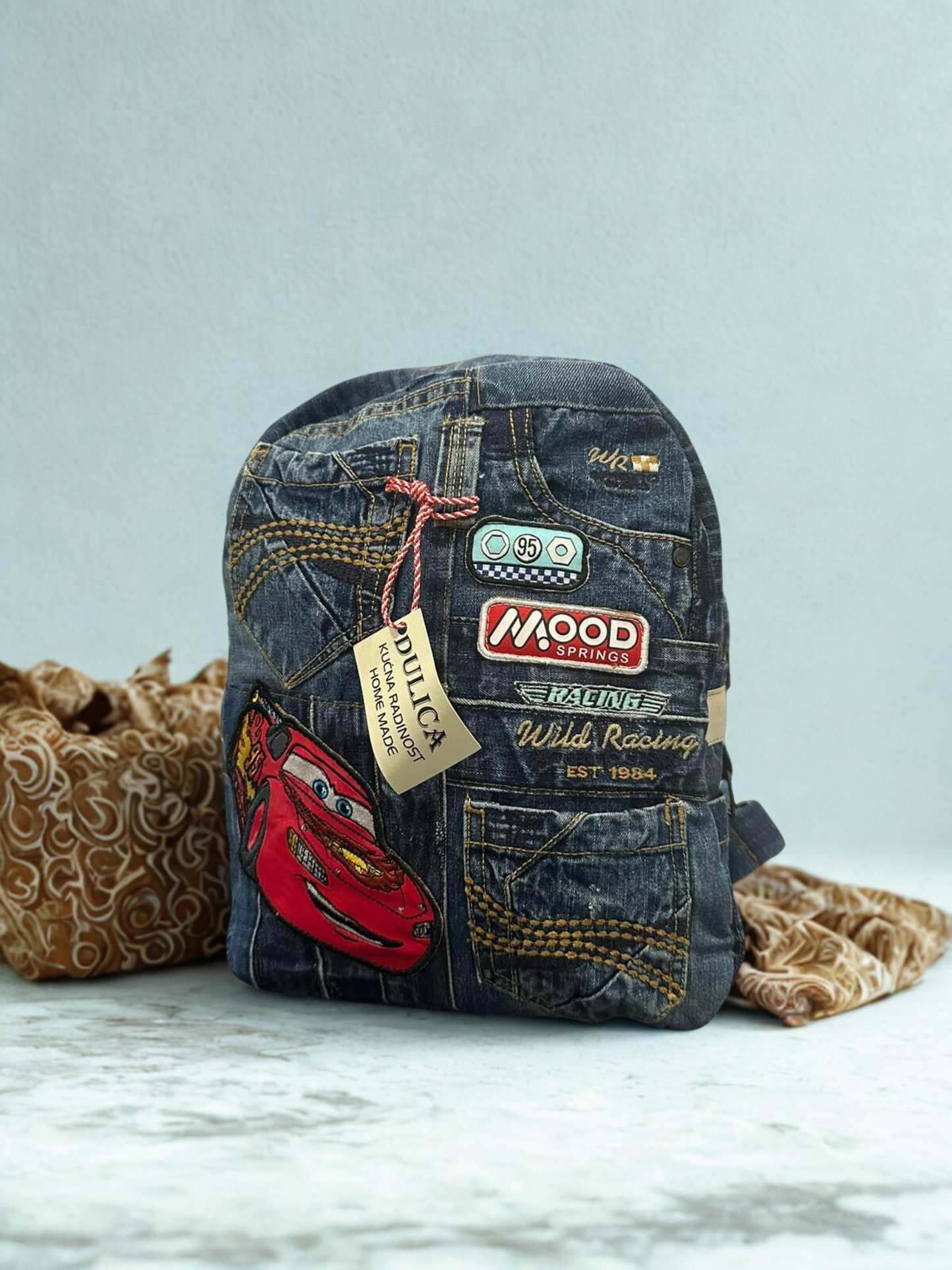 Denim ruksak “Little Racer” – Unikat 1/1 KIKY STORE