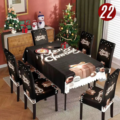 Božićne elastične navlake za stolice + stolnjak set - 6+1 KIKY STORE