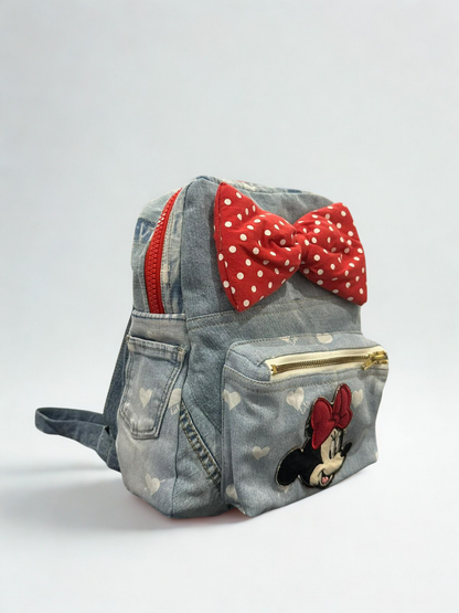 Denim ruksak “Polka Minnie” – ručni rad, KIKY STORE