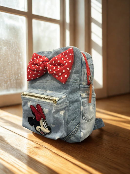 Denim ruksak “Polka Minnie” – ručni rad, KIKY STORE