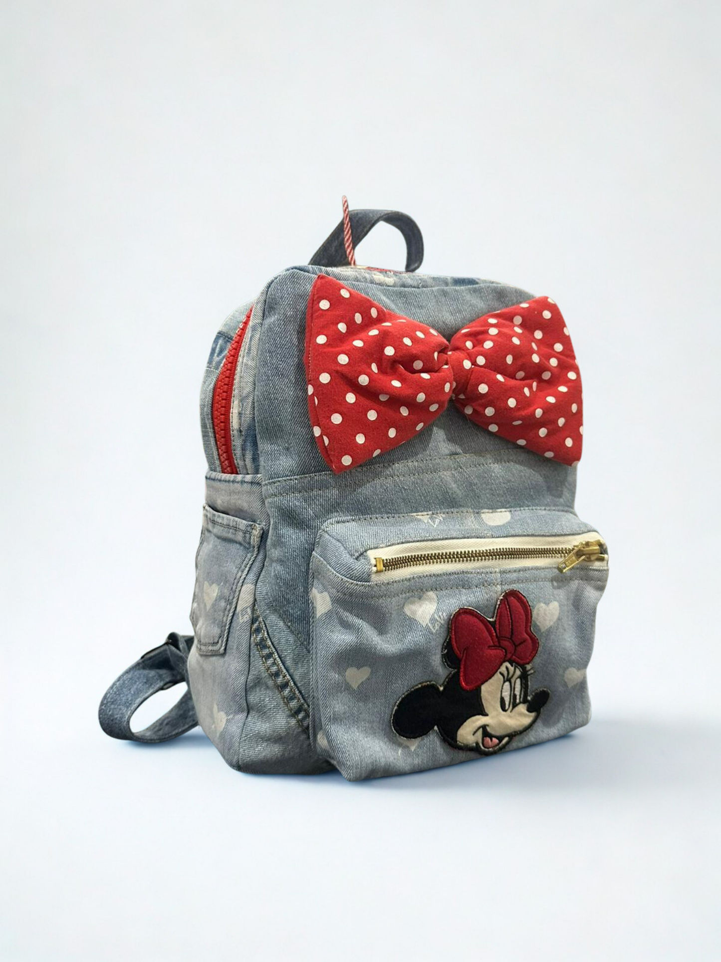 Denim ruksak “Polka Minnie” – ručni rad, KIKY STORE