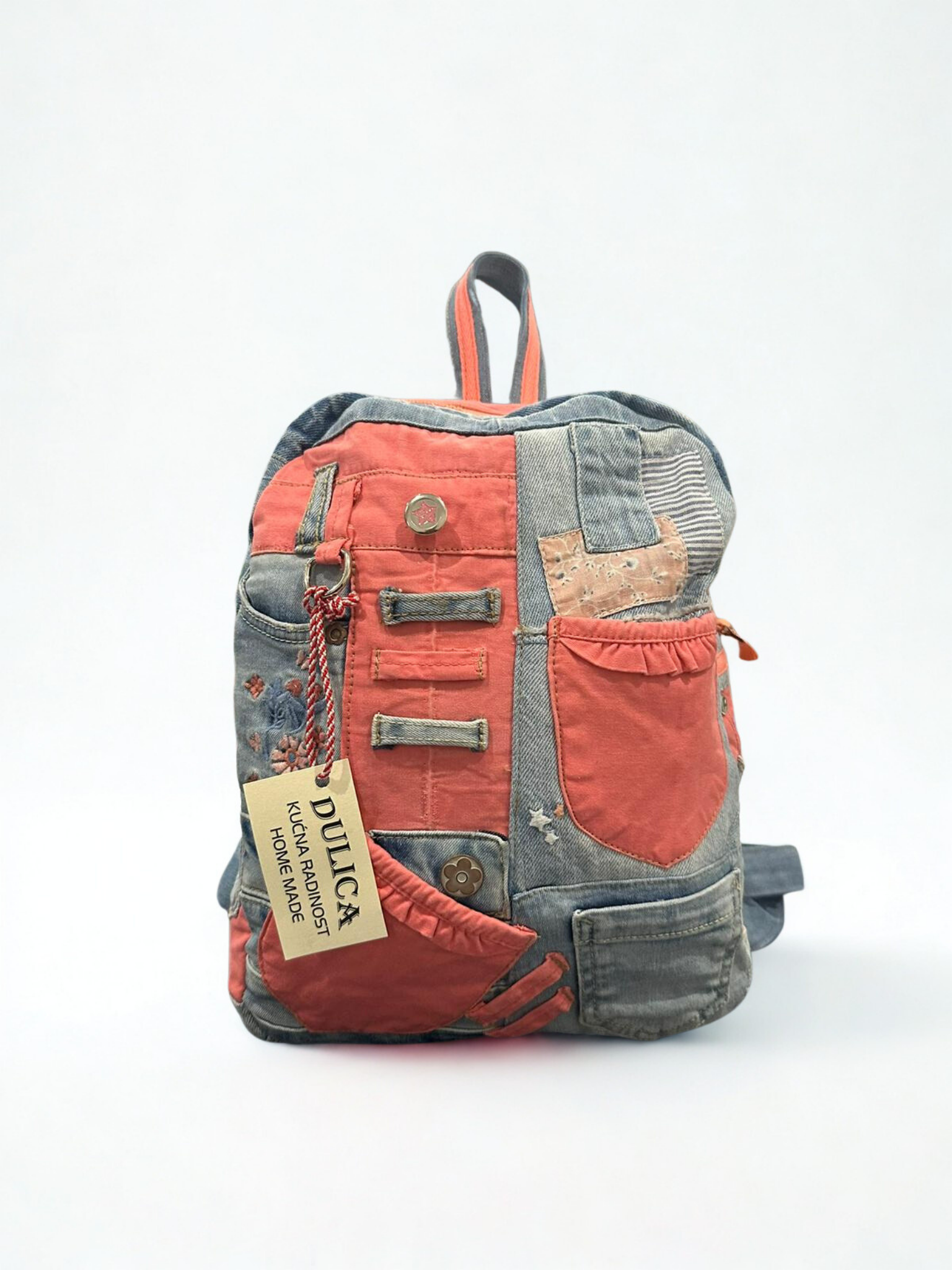 Denim ruksak “Coral Patch” – ručni rad, unikat KIKY STORE