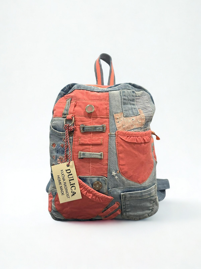 Denim ruksak “Coral Patch” – ručni rad, unikat KIKY STORE