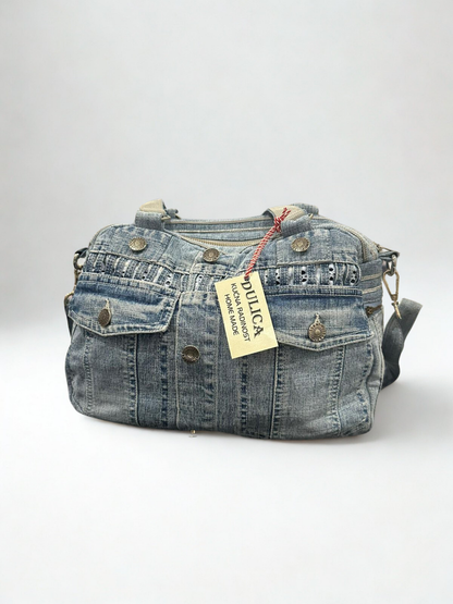 Denim torba “Vintage Lines” – ručni rad, KIKY STORE