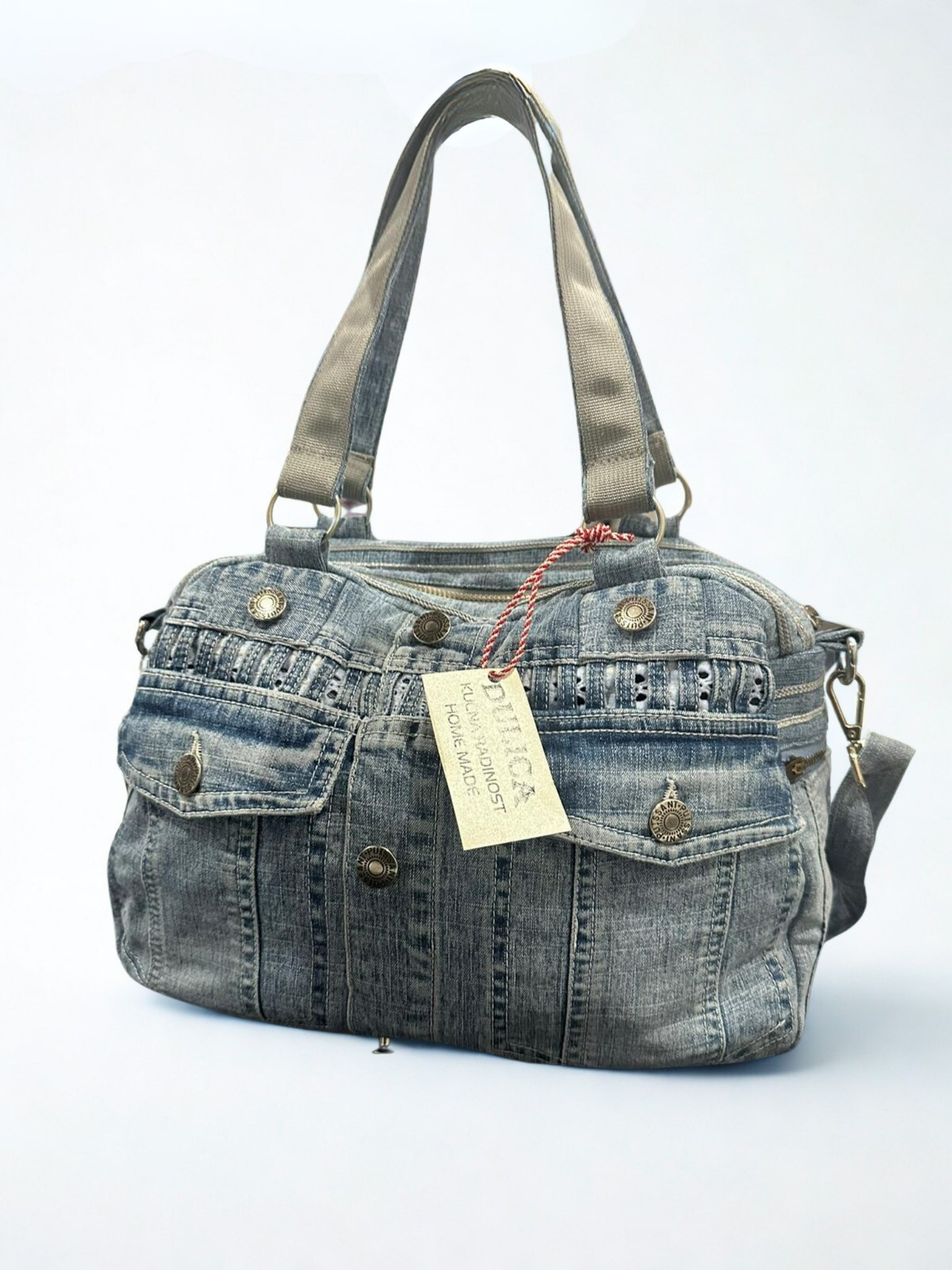 Denim torba “Vintage Lines” – ručni rad, KIKY STORE