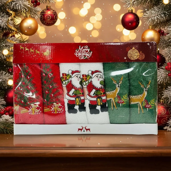 Božićni poklon set – 6 kuhinjskih krpi (35×55 cm, 100% pamuk)