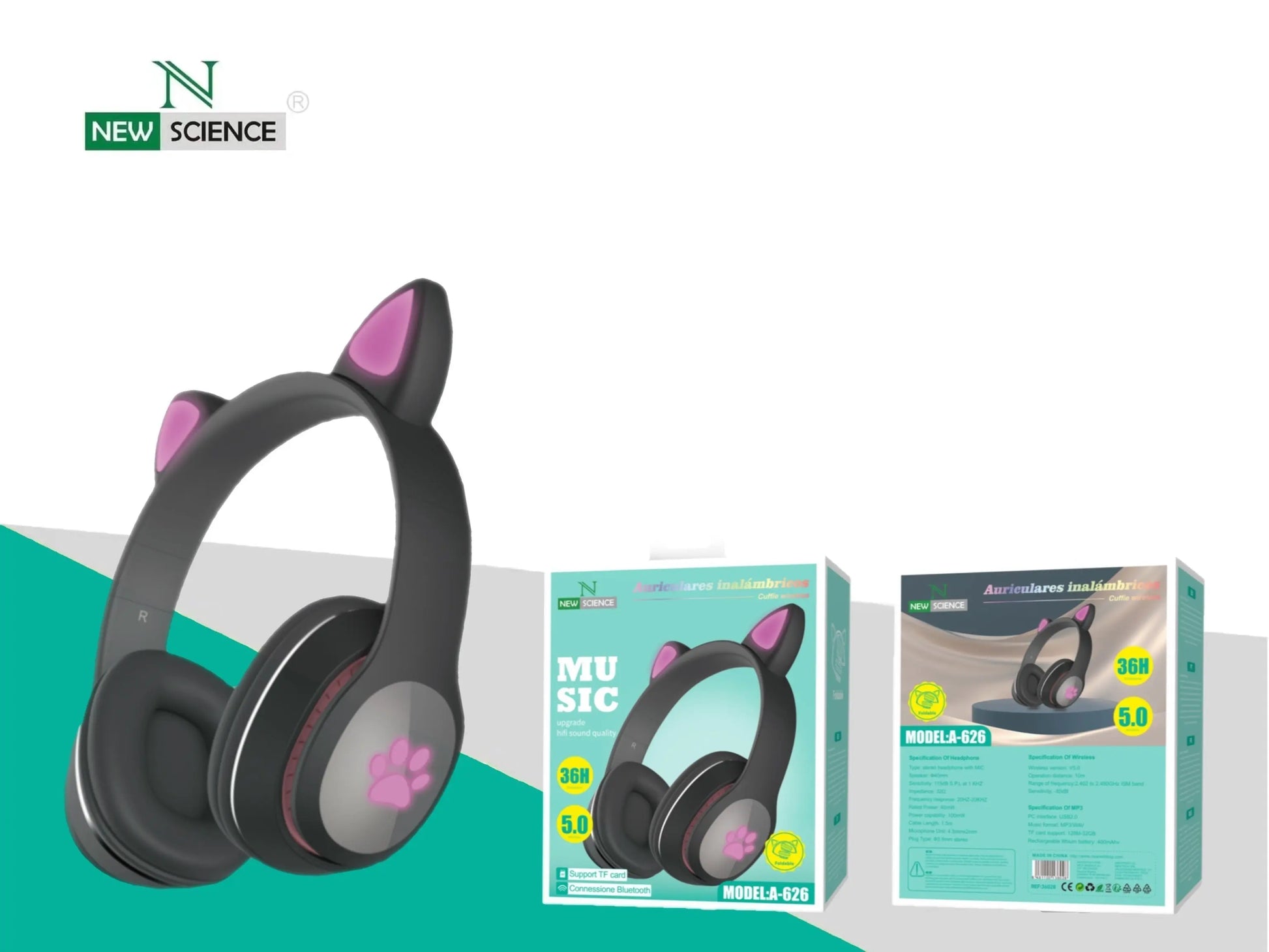 Bežične slušalice s mačjim ušima A-626 - Crne - KIKY STORE