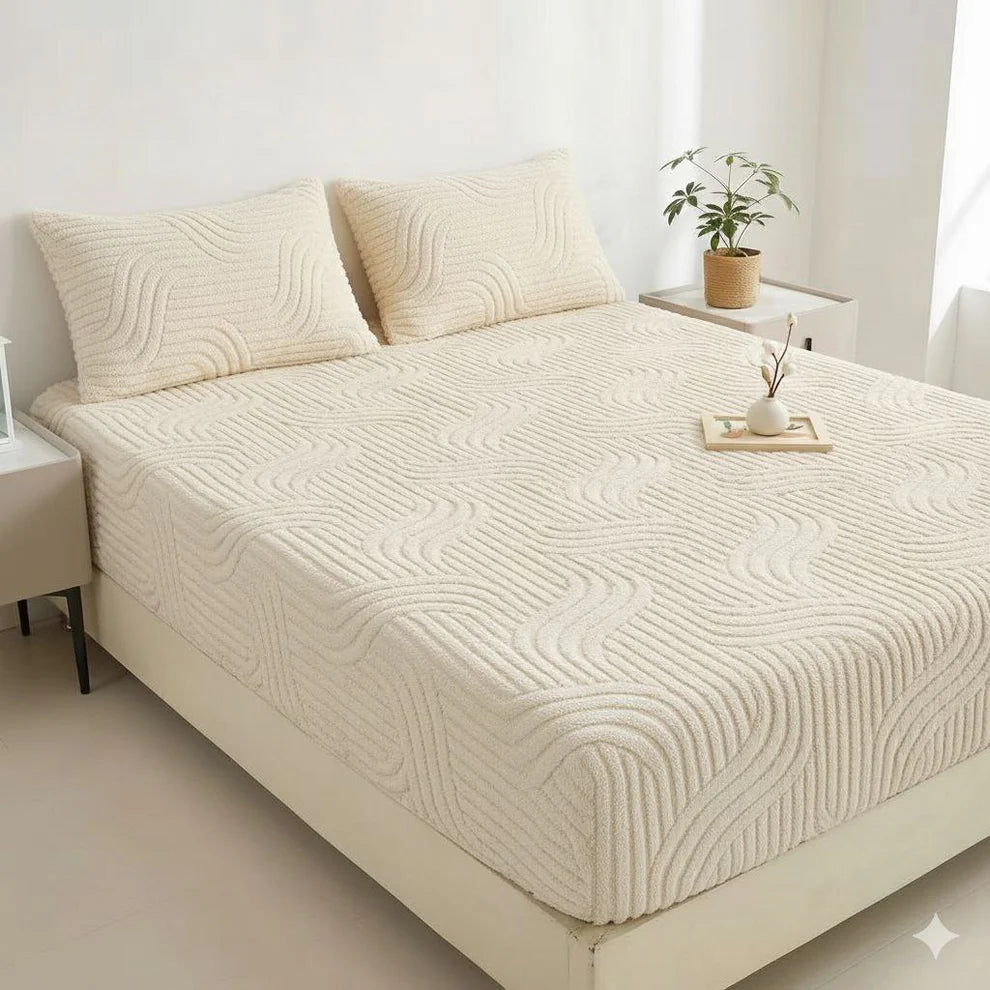 Premium Flanel Plahta s Gumicom 200×200 cm linijski uzorak + 2 Jastučnice GRATIS