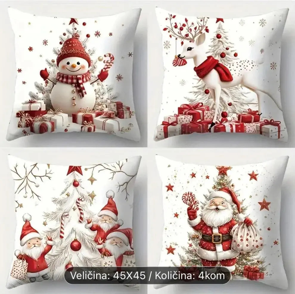 Set od 4 božićne jastučnice – Bijele i crvene 45×45 cm KIKY STORE