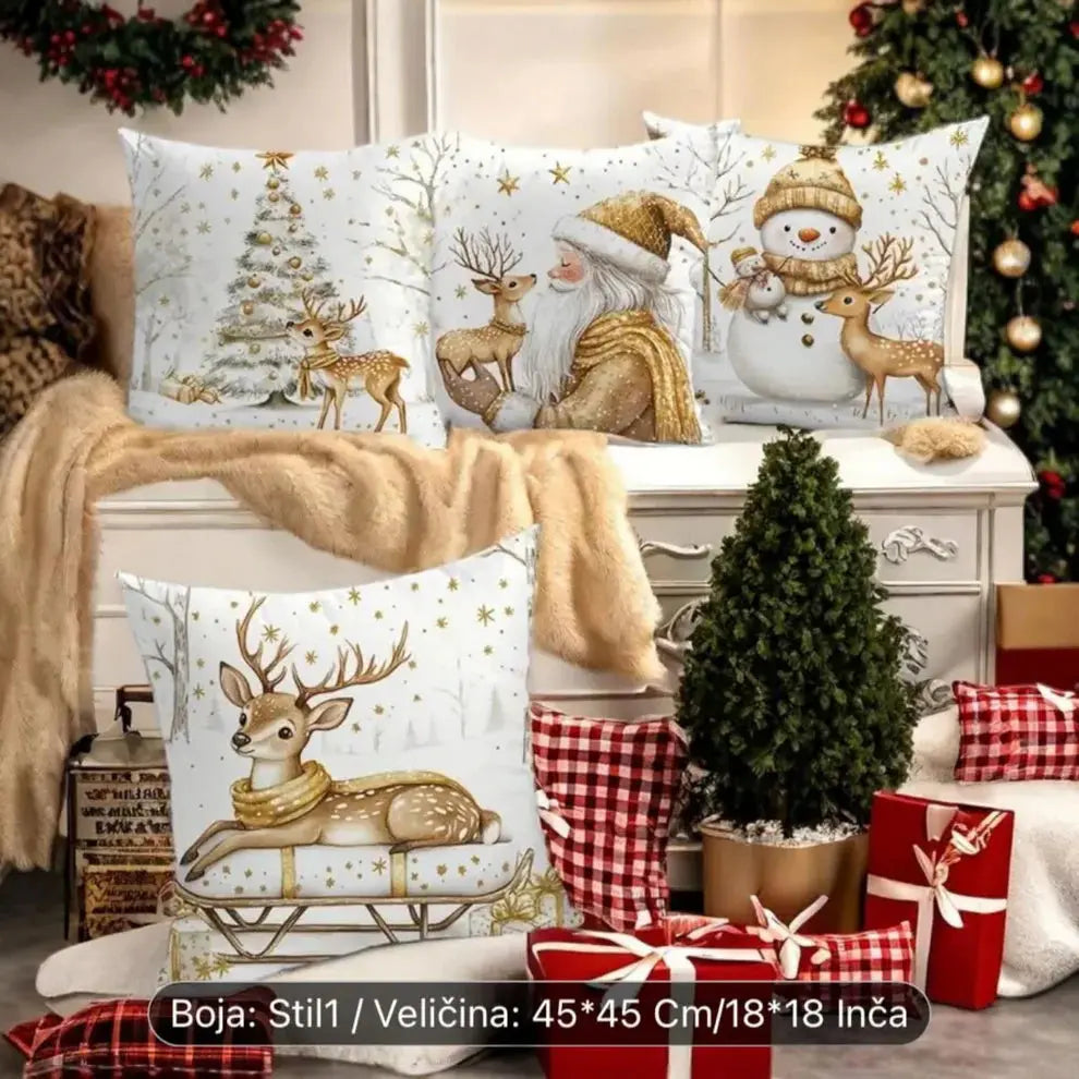 Set od 4 božićne jastučnice – Bijele i zlatne 45×45 cm KIKY STORE
