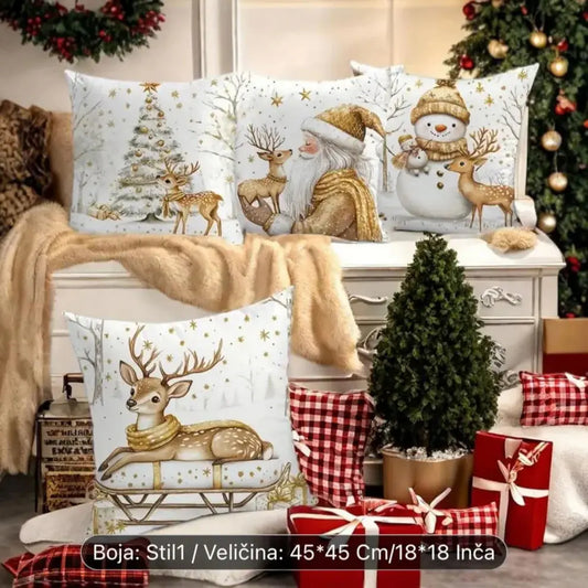 Set od 4 božićne jastučnice – Bijele i zlatne 45×45 cm KIKY STORE