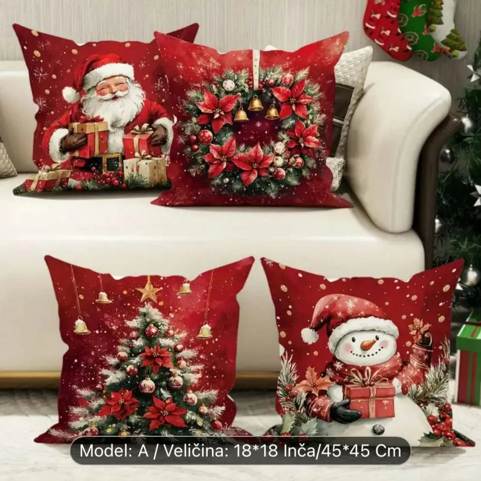 Set od 4 božićne jastučnice – Crvene 45×45 cm KIKY STORE