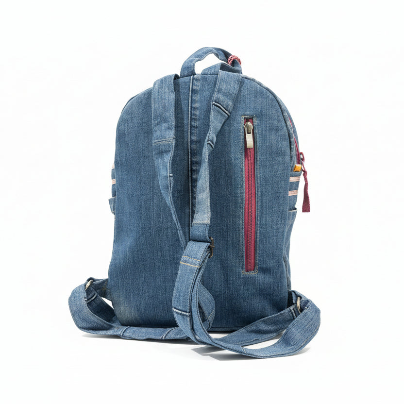 Denim ruksak “Blue Jeans Pink” – ručni rad KIKY STORE