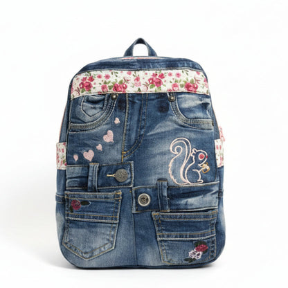 Denim ruksak Rose Squirrel- ručni rad KIKY STORE