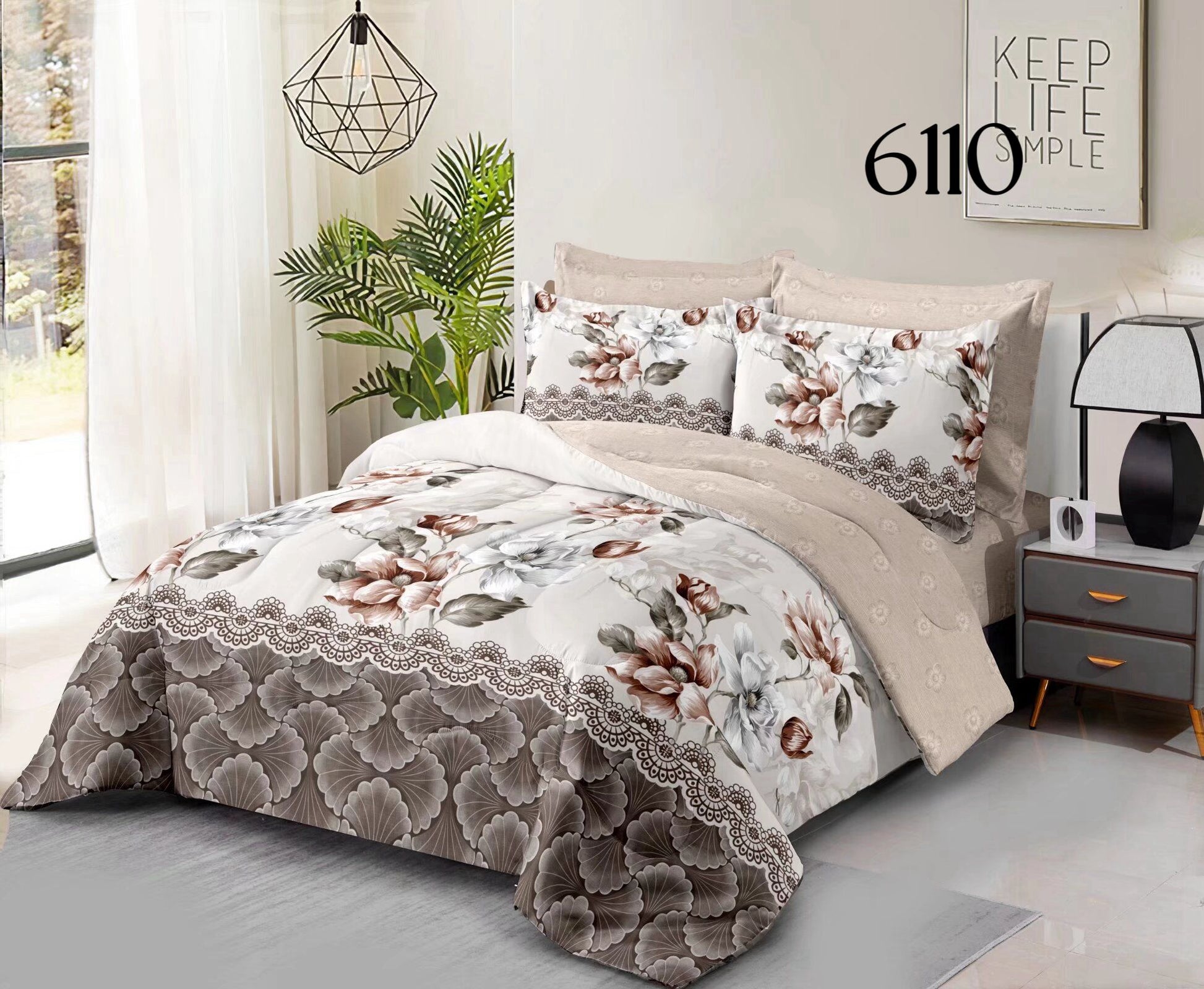 Posteljina Beige Lace Floral (6 dijelova) KIKY STORE