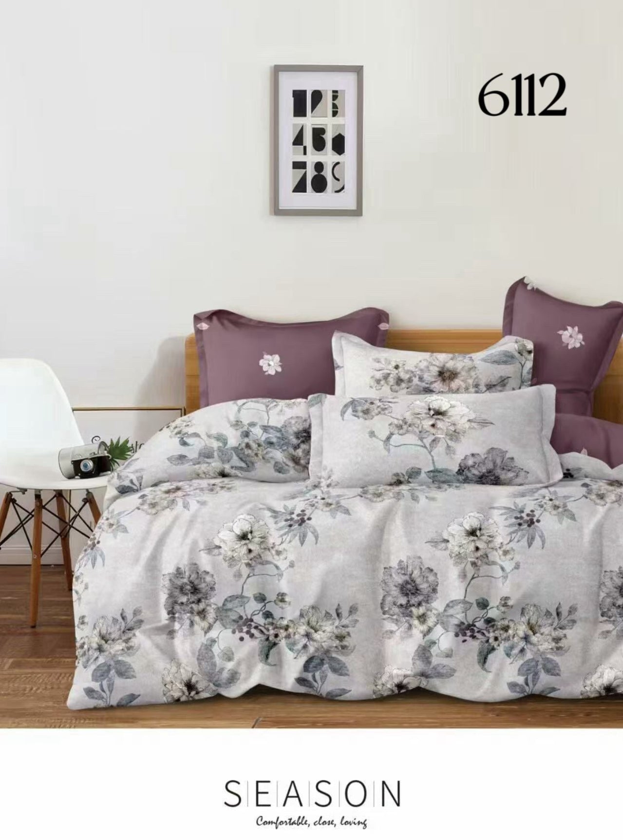Posteljina Grey Blossom (6 dijelova) KIKY STORE