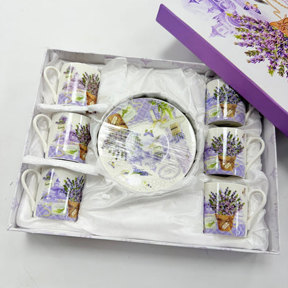 Porculanski poklon set šalica i tanjurića - Lavanda (12 kom)