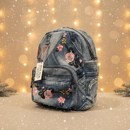 Ruksak od recikliranog trapera „Flora Denim“ – ručni rad KIKY STORE