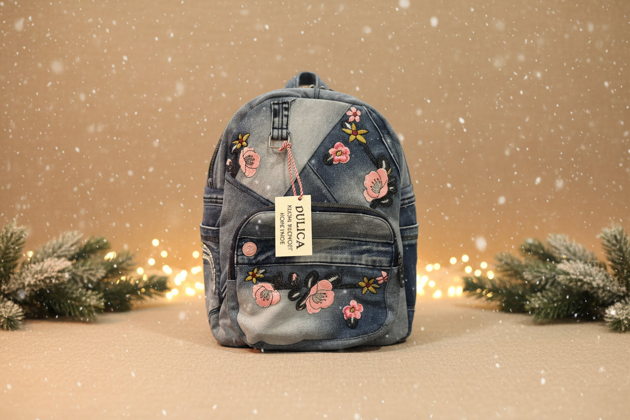 Ruksak od recikliranog trapera „Flora Denim“ – ručni rad KIKY STORE