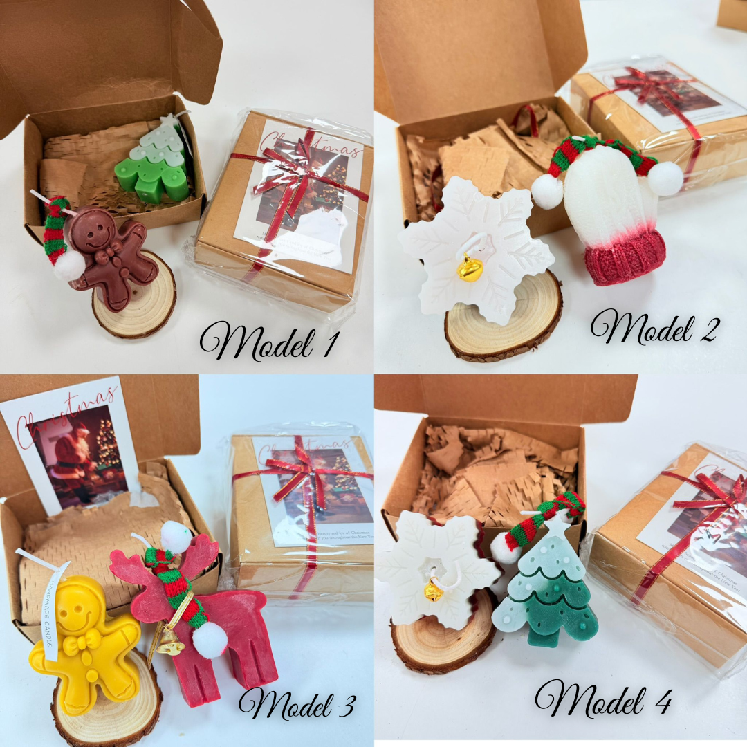 Handmade božićni set – 2 unikatne svijeće u poklon kutiji KIKY STORE