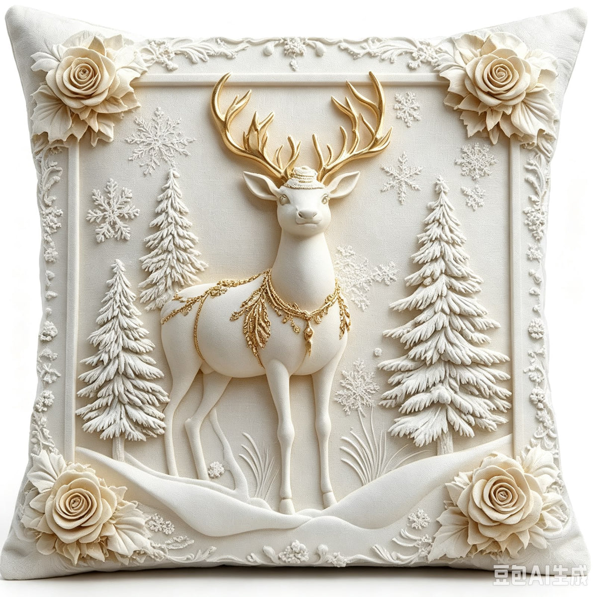 Božićne jastučnice Bijela zimska bajka 45 × 45 cm – Jelen