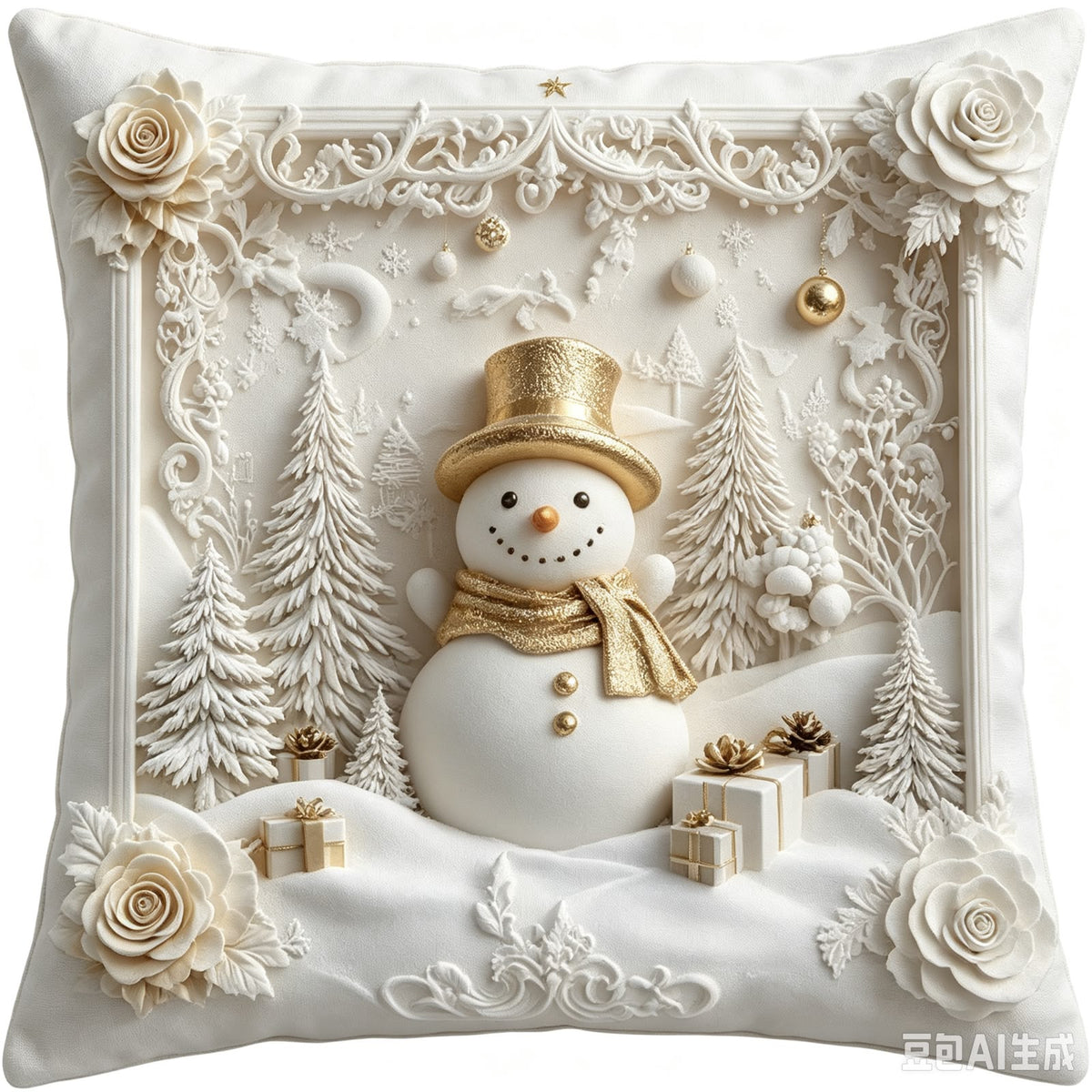 Božićne jastučnice Bijela zimska bajka 45 × 45 cm – Snjegović