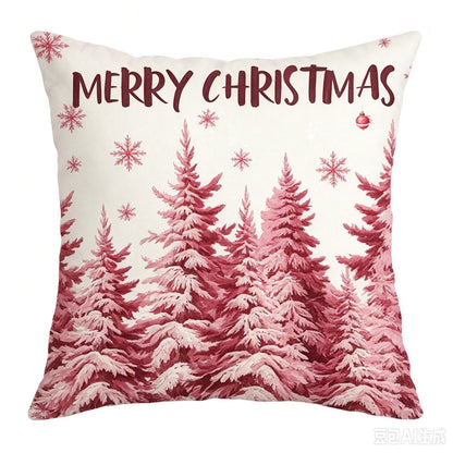 Božićne jastučnice Ružičasta čarolija 45 × 45 cm – Merry Christmas – borovi