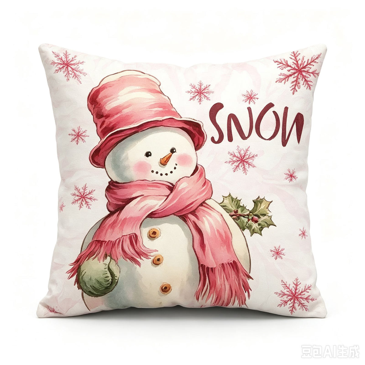 Božićne jastučnice Ružičasta čarolija 45 × 45 cm – Snjegović – Snow